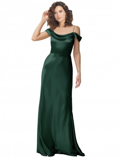 Affordable Sleeveless Spaghetti Straps Stretch Satin Hunter Long Formal Evening Dress