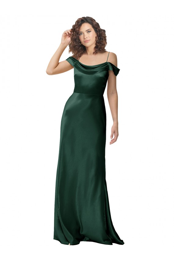 Affordable Sleeveless Spaghetti Straps Stretch Satin Hunter Long Formal Evening Dress