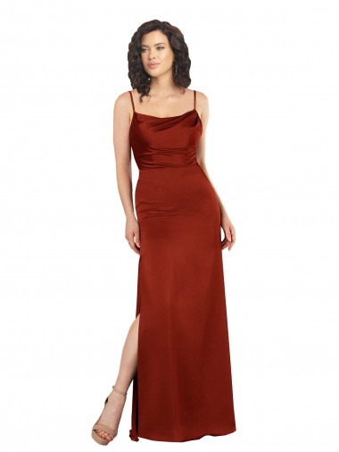Affordable Sleeveless Square Neck Silky Satin Red Long Formal Evening Dress