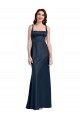 Affordable Sleeveless Square Neck Stretch Satin Dark Navy Long Formal Evening Dress
