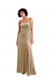 Affordable Sleeveless Square Neck Stretch Velvet Champagne Long Formal Evening Dress