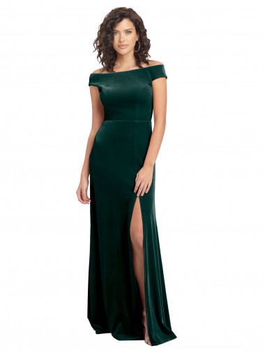 Affordable Cap Sleeves Square Neck Stretch Velvet Dark Green Long Formal Evening Dress