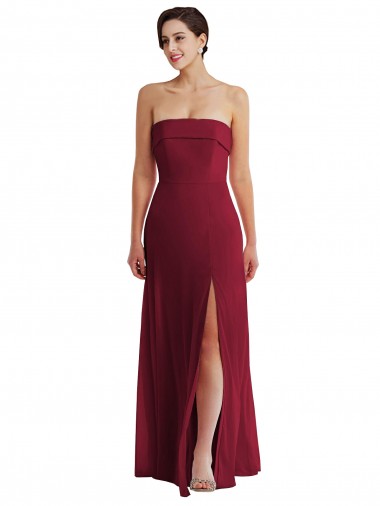 Affordable Sleeveless Strapless Soft Chiffon Burgundy Long Formal Evening Gowns