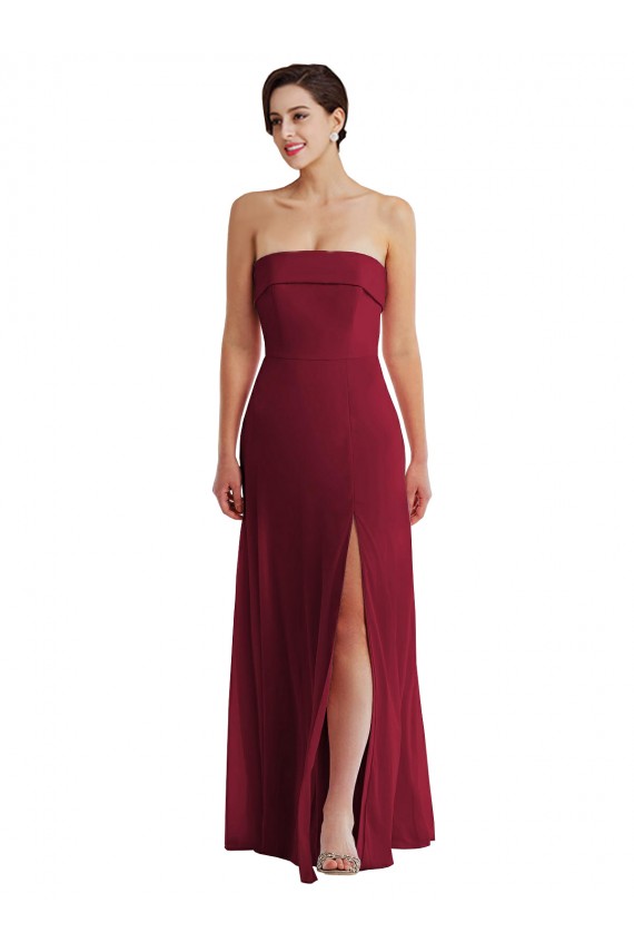 Affordable Sleeveless Strapless Soft Chiffon Burgundy Long Formal Evening Gowns
