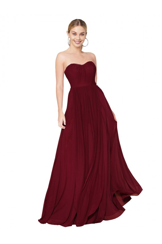 Affordable Sleeveless Strapless Soft Chiffon Burgundy Long Formal Evening Dress