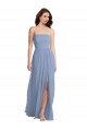 Affordable Sleeveless Strapless Soft Chiffon Dusty Blue Long Semi Formal Evening Dress