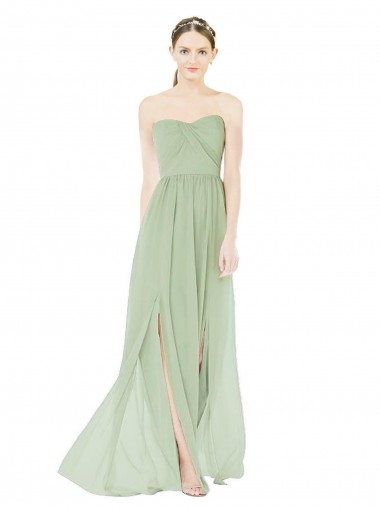 Affordable Sleeveless Strapless Soft Chiffon Sage Long Semi Formal Evening Dress