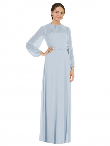 Affordable Puff Sleeves Strapless Soft Chiffon Sea Glass Long Formal Evening Dress