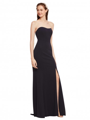 Affordable Sleeveless Strapless Stretch Crepe Dark Navy Long Formal Evening Dress