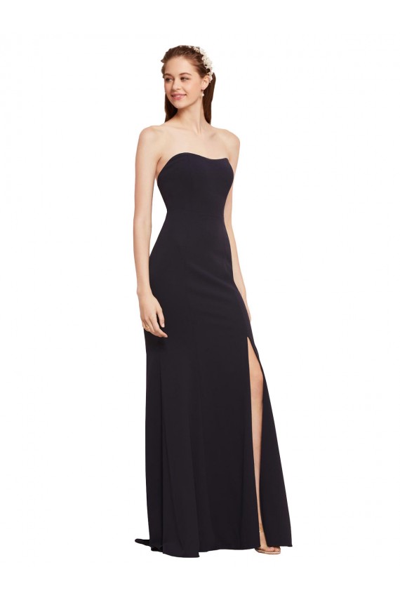 Affordable Sleeveless Strapless Stretch Crepe Dark Navy Long Formal Evening Dress