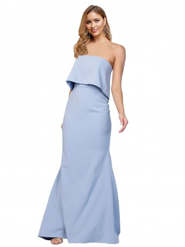 Affordable Sleeveless Strapless Stretch Crepe Light Sky Blue Long Formal Dress