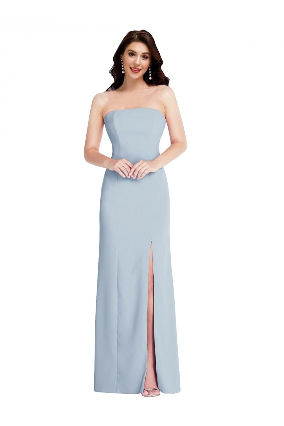 Affordable Sleeveless Strapless Stretch Crepe Light Sky Blue Long Formal Evening Dress