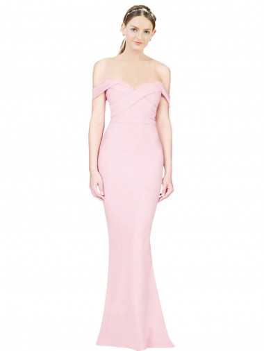 Affordable Sleeveless Strapless Stretch Crepe Pink Long Formal Evening Dress