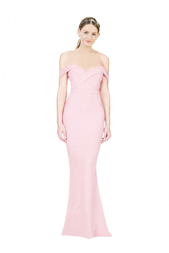 Affordable Sleeveless Strapless Stretch Crepe Pink Long Formal Evening Dress