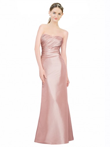 Affordable Sleeveless Strapless Stretch Satin Long Formal Evening Dress