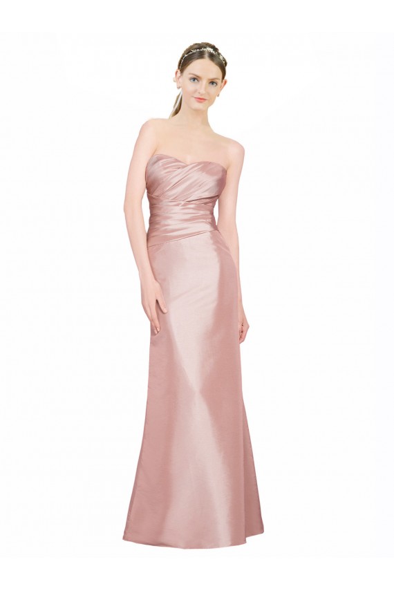 Affordable Sleeveless Strapless Stretch Satin Long Formal Evening Dress