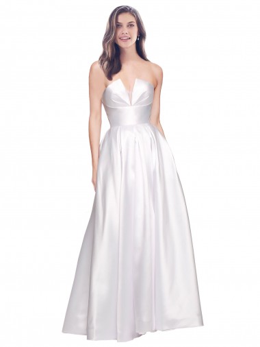 Affordable Sleeveless Strapless Stretch Satin White Long Formal Evening Dress