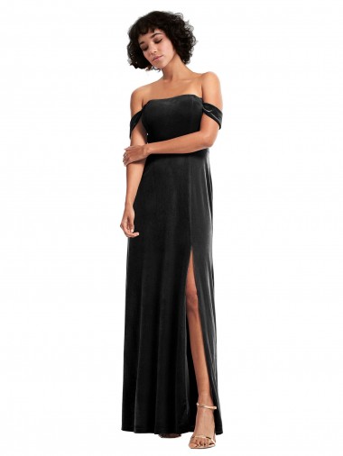 Affordable Sleeveless Strapless Stretch Velvet Black Long Formal Evening Dress