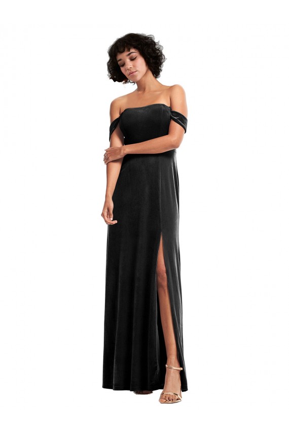 Affordable Sleeveless Strapless Stretch Velvet Black Long Formal Evening Dress