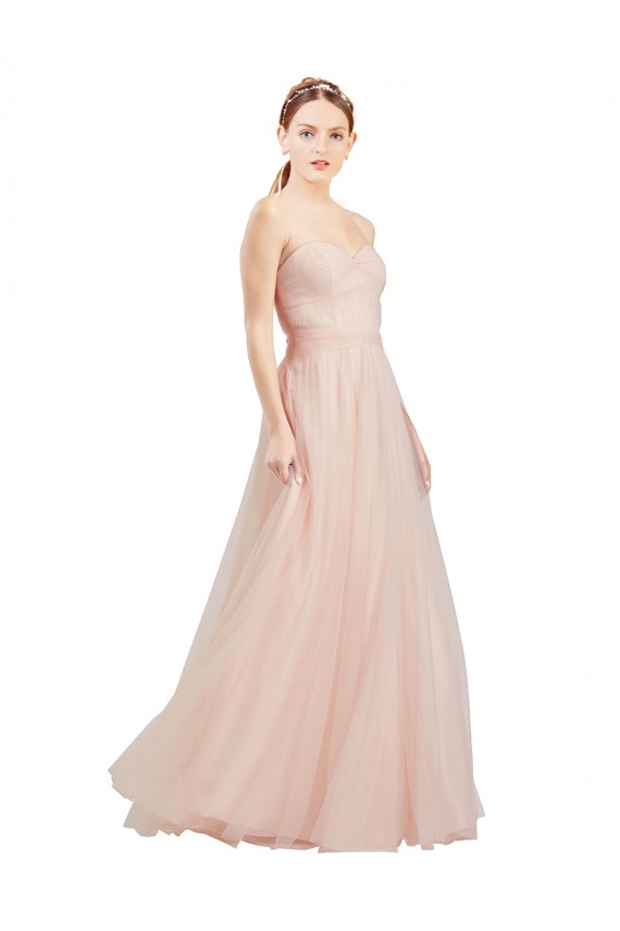 Affordable Sleeveless Strapless Tulle Pink Long Semi Formal Dress