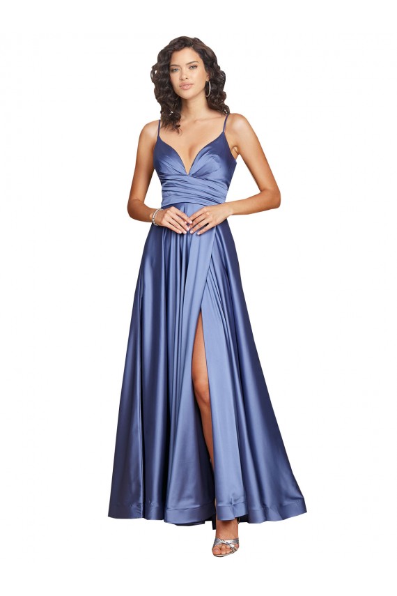 Affordable Sleeveless Sweetheart Silky Satin French Blue Long Black Tie Evening Dress