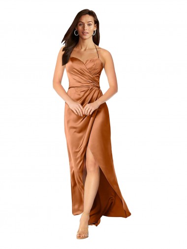 Affordable Sleeveless Sweetheart Silky Satin Orange Long High Low Evening Dress