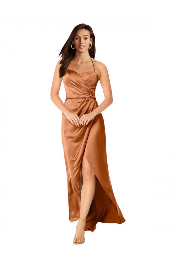 Affordable Sleeveless Sweetheart Silky Satin Orange Long High Low Evening Dress