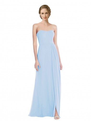 Affordable Sleeveless Sweetheart Soft Chiffon Light Sky Blue Long Formal Dress