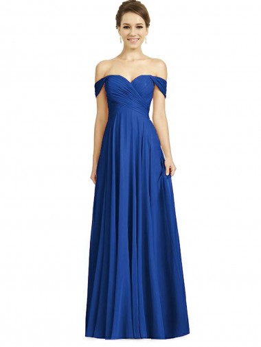 Affordable Cap Sleeves Sweetheart Soft Chiffon Royal Blue Long Semi Formal Evening Dress