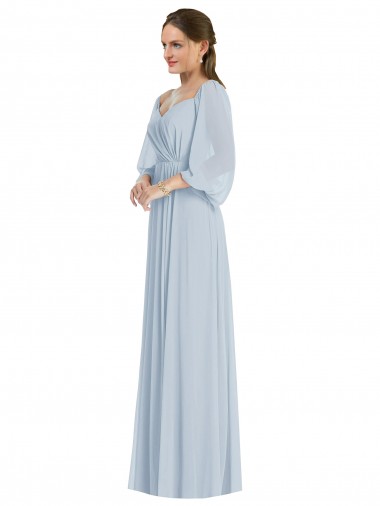 Affordable Puff Sleeves Sweetheart Soft Chiffon Sea Glass Long Formal Evening Dress