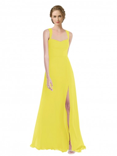 Affordable Sleeveless Sweetheart Soft Chiffon Yellow Long Semi Formal Evening Dress