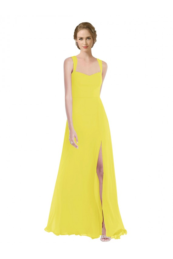 Affordable Sleeveless Sweetheart Soft Chiffon Yellow Long Semi Formal Evening Dress