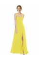 Affordable Sleeveless Sweetheart Soft Chiffon Yellow Long Semi Formal Evening Dress
