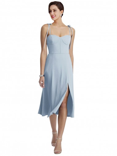 Affordable Sleeveless Sweetheart Stretch Crepe Light Sky Blue Midi Length Evening Dress