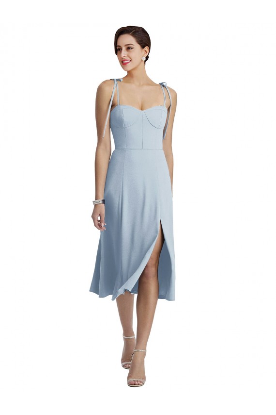 Affordable Sleeveless Sweetheart Stretch Crepe Light Sky Blue Midi Length Evening Dress