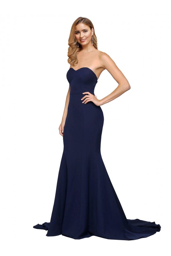 Affordable Sleeveless Sweetheart Stretch Crepe Dark Navy Sweep Train Formal Evening Dress