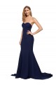 Affordable Sleeveless Sweetheart Stretch Crepe Dark Navy Sweep Train Formal Evening Dress