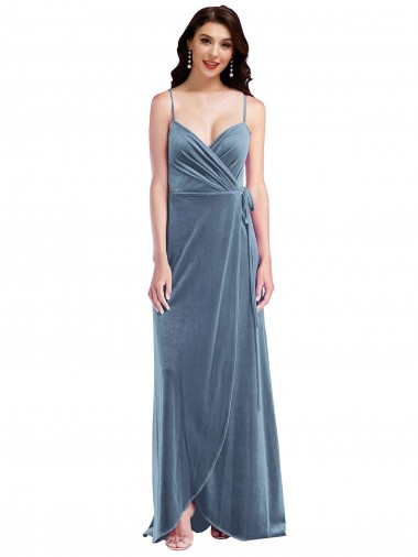 Affordable Sleeveless Sweetheart Stretch Velvet Dusty Blue Long Semi Formal Evening Dress