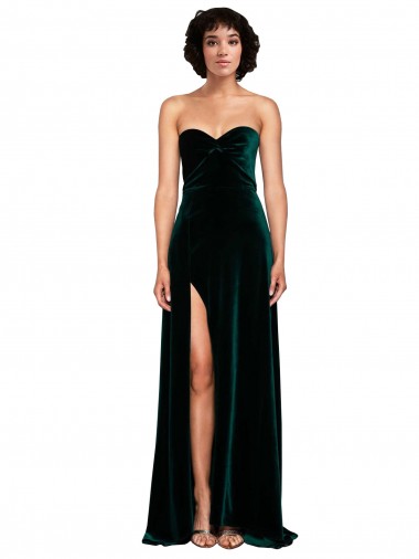 Affordable Sleeveless Sweetheart Stretch Velvet Dark Green Sweep Train Semi Formal Evening Dress