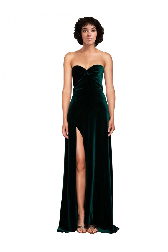 Affordable Sleeveless Sweetheart Stretch Velvet Dark Green Sweep Train Semi Formal Evening Dress