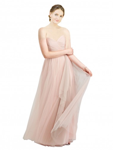 Affordable Sleeveless Sweetheart Tulle Pink Long Evening Dress