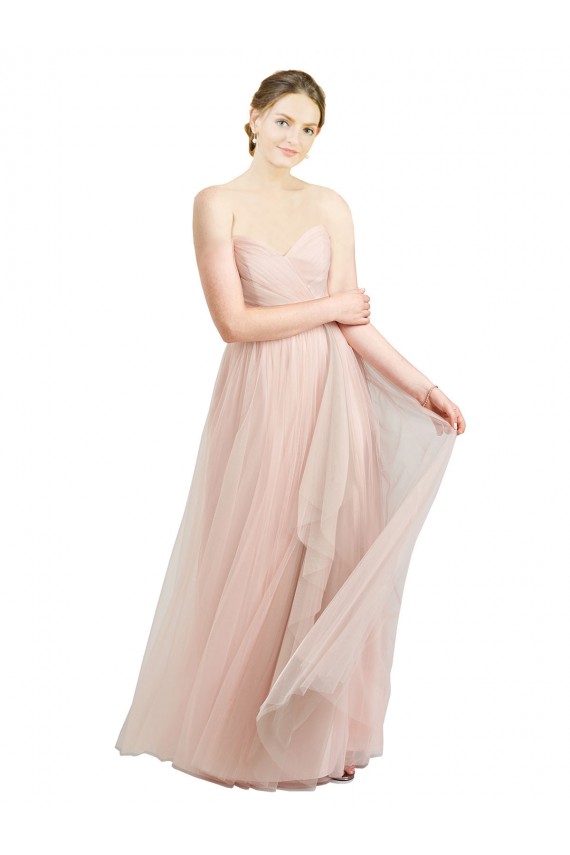 Affordable Sleeveless Sweetheart Tulle Pink Long Evening Dress
