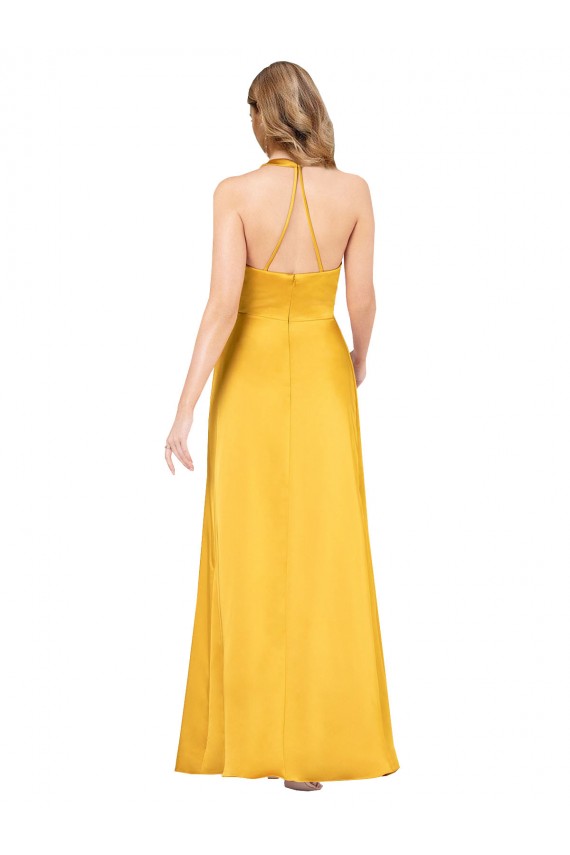 Affordable Sleeveless V-Neck Silky Satin Long Formal Dress
