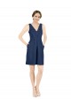 Affordable Sleeveless V-Neck Satin Dark Navy Knee Length Evening Dress