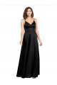 Affordable Sleeveless V-Neck Silky Satin Black Long Formal Evening Dress