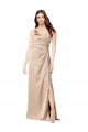 Affordable Sleeveless V-Neck Silky Satin Champagne Pink Long Formal Evening Dress