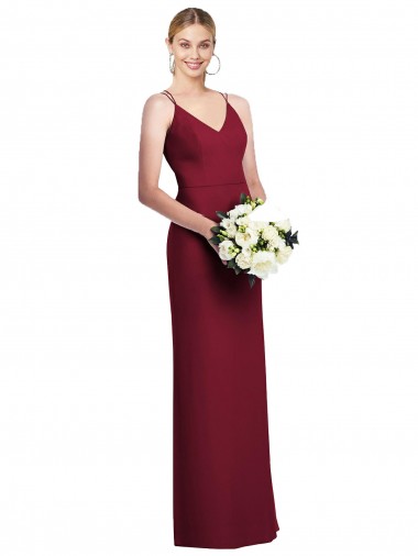 Affordable Sleeveless V-Neck Soft Chiffon Burgundy Long Formal Dress