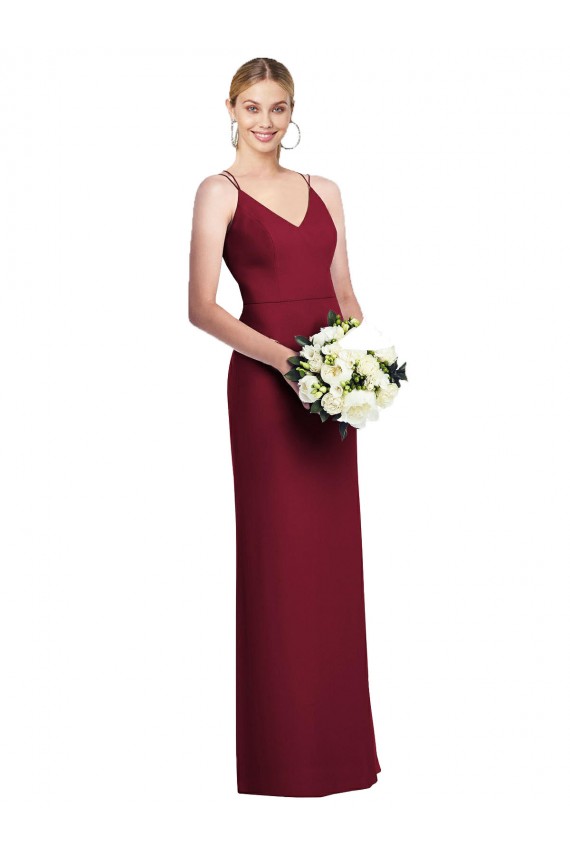 Affordable Sleeveless V-Neck Soft Chiffon Burgundy Long Formal Dress
