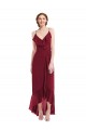 Affordable Sleeveless V-Neck Soft Chiffon Burgundy Long High Low Evening Dress