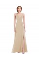 Affordable Sleeveless V-Neck Soft Chiffon Champagne Long Semi Formal Evening Dress